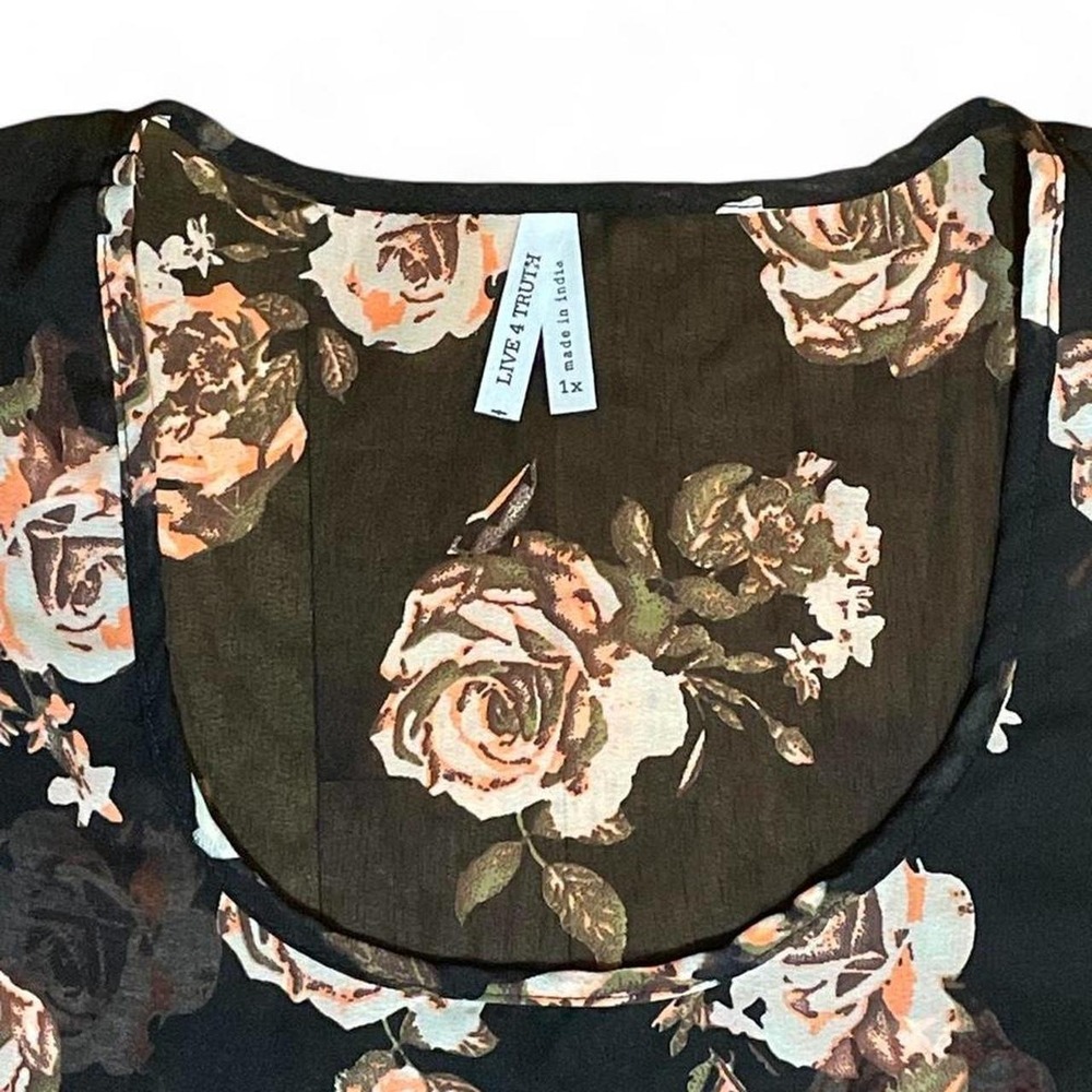 Floral Sheer High-Low Blouse, Live 4 Truth, Women's 1X, Black, Fairy Grunge Boho - Picture 4 of 8